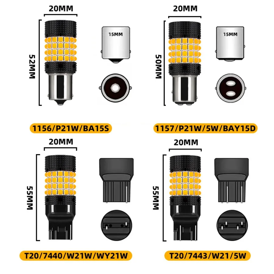2PCS 2000LM Led Headlight 1157 BAY15D P21/5W 1156 BA15S P21W BAU15S PY21W Canbus LED Turn Signal Light Bulb 7440 T20 7443 60SMD