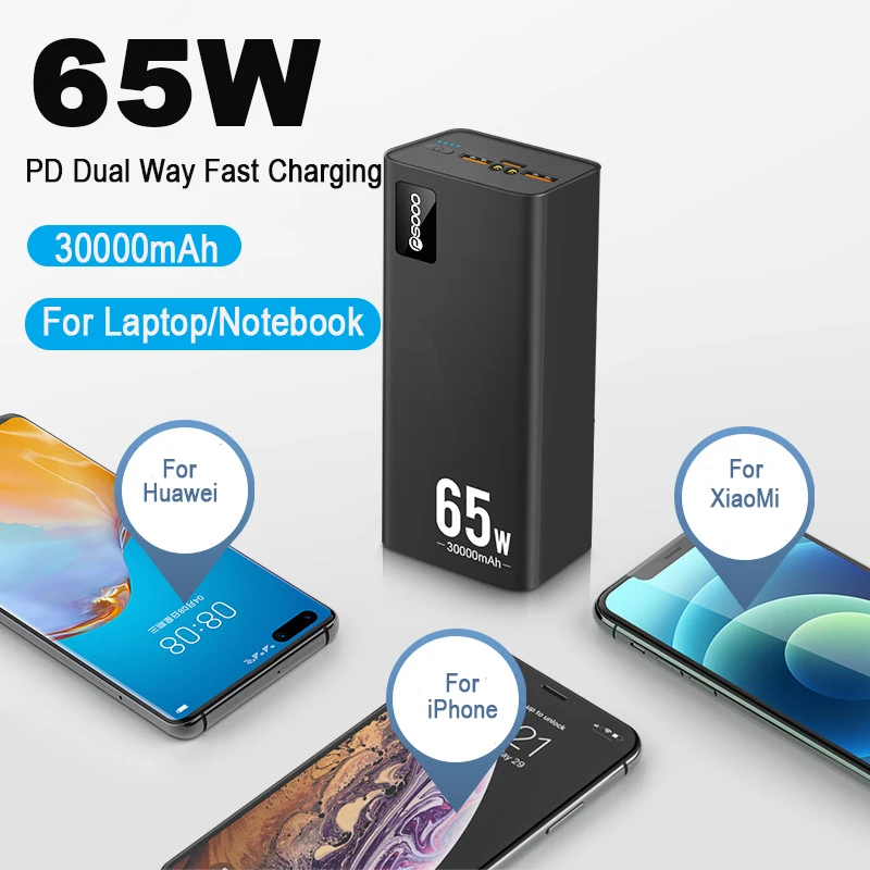 65W Fast Charging Powerbank 30000mAh Power Bank Type C PD External Battery Charger For Laptop Notebook iPhone Xiaomi Power bank