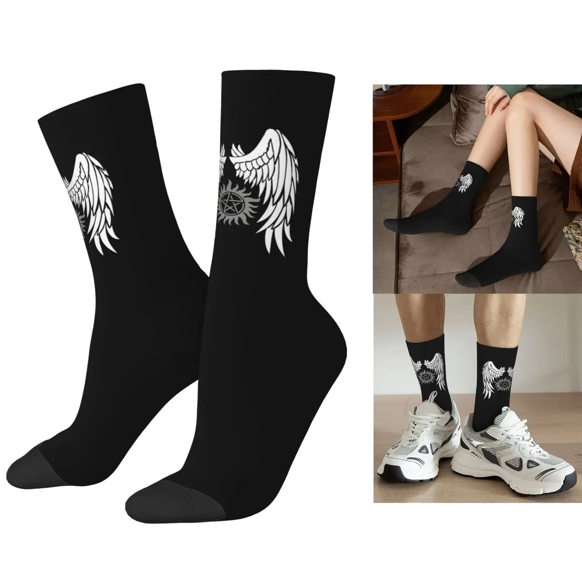جوارب خارقة للطبيعة بأجنحة وشعار جوارب هاراجوكو فائقة النعومة لجميع المواسم جوارب طويلة إكسسوارات هدية عيد ميلاد للجنسين