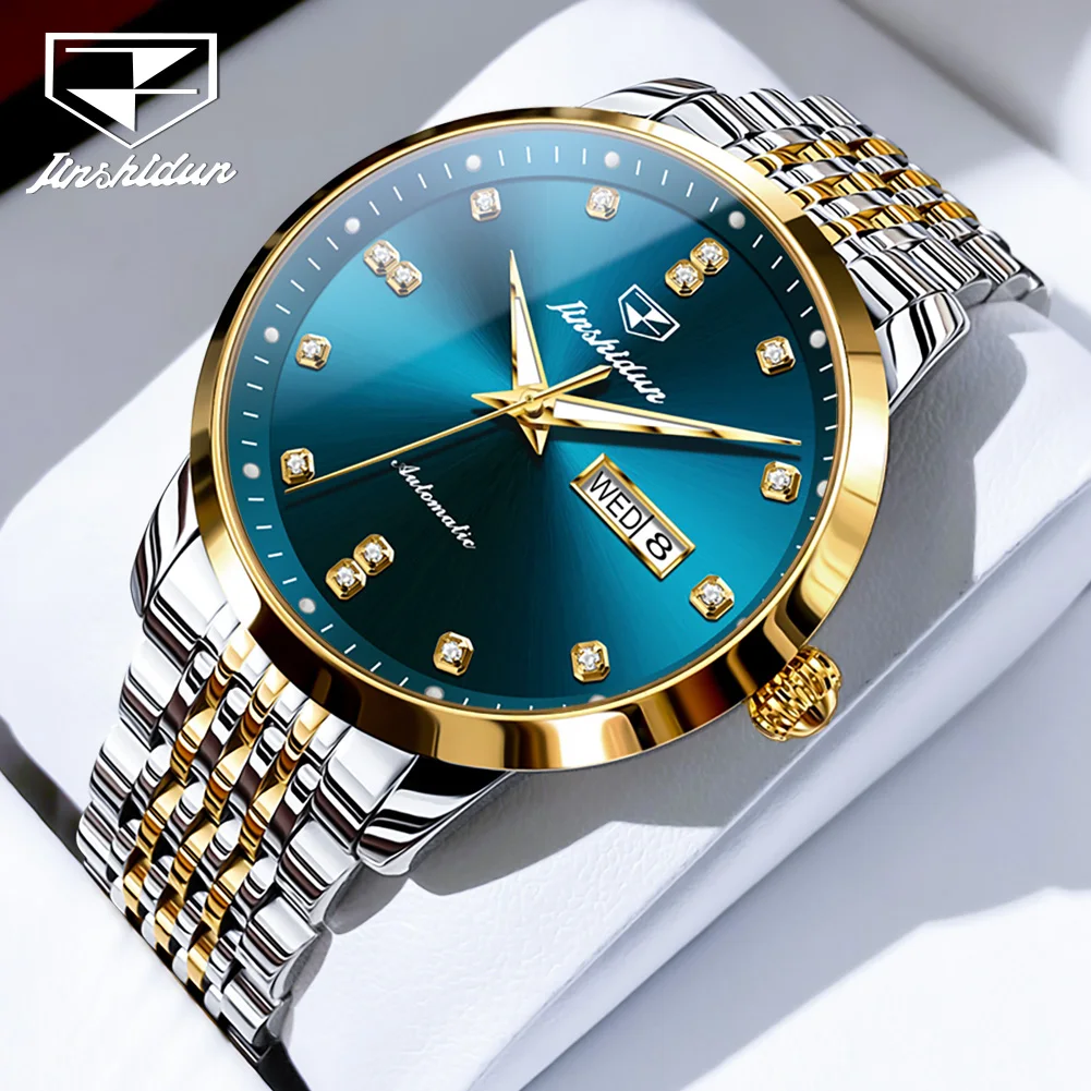 

JSDUN Original Brand Luxury Men's Watches Week Calendar Fully Automatic Mechanical Watch Stainless Steel Strap Waterproof Watch