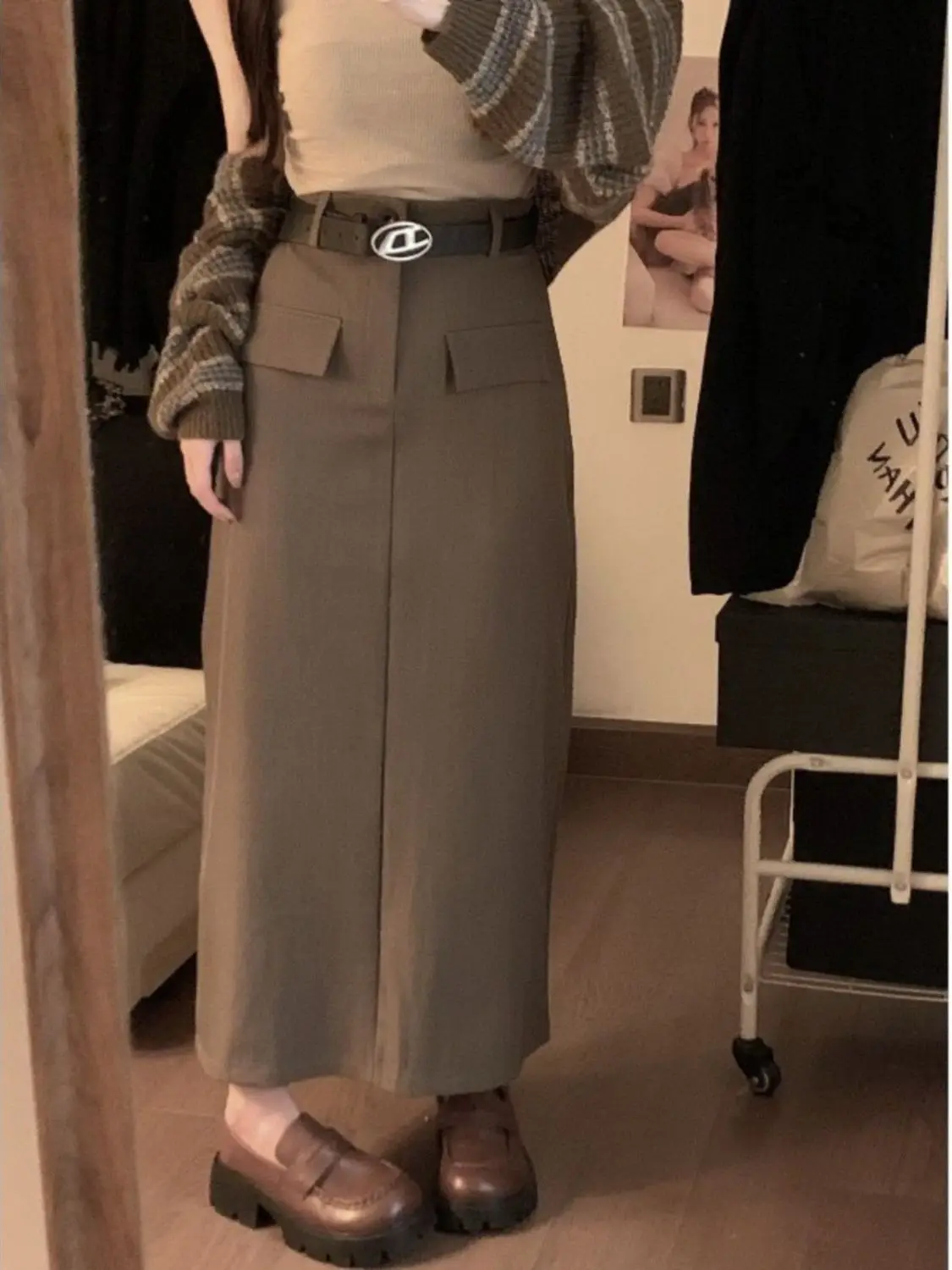 

Новинка: Плиссированная юбка А-силуэта с высокой талией, корейский стиль, из полиэстера, для повседневной носки, весна, корректирующая фигуру