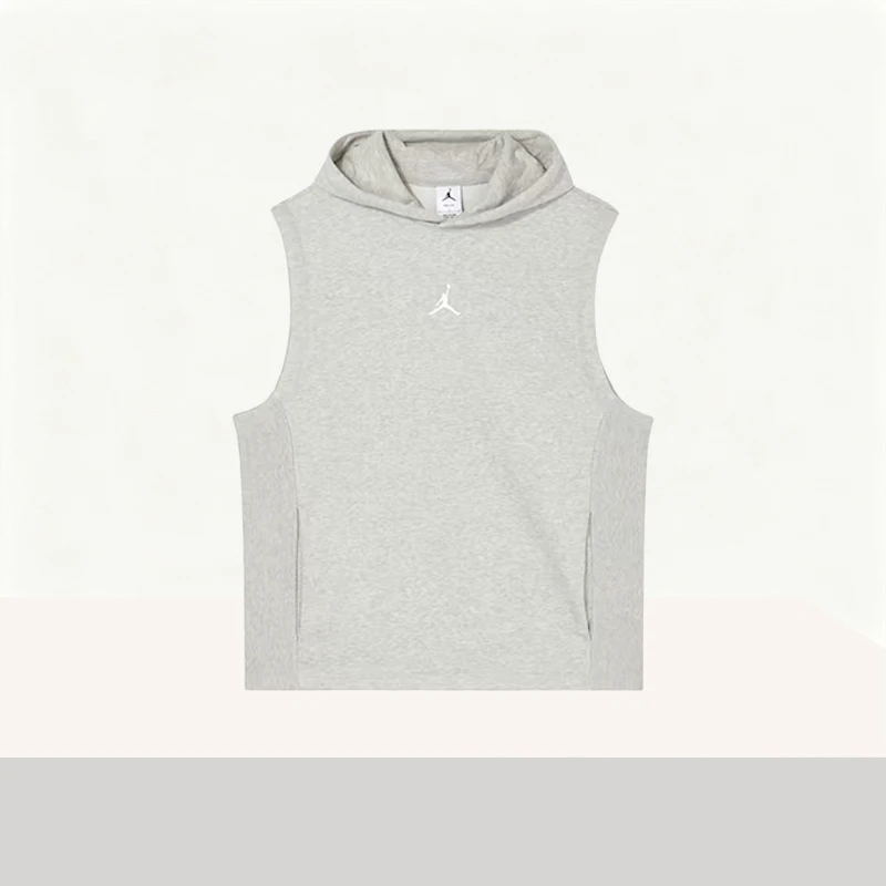 Nike Jordan Dri-FIT Sport Solid-Color Breathable Quick-Dry Knit Hooded Sleeveless T-Shirt for Men, Hemp Gray DZ0572-050