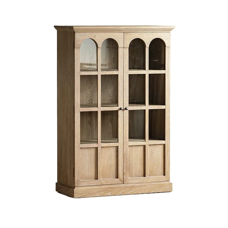 

American all-solid wood bookcase whole wall bookshelf living room light luxury display cabinet storage cabinet combination