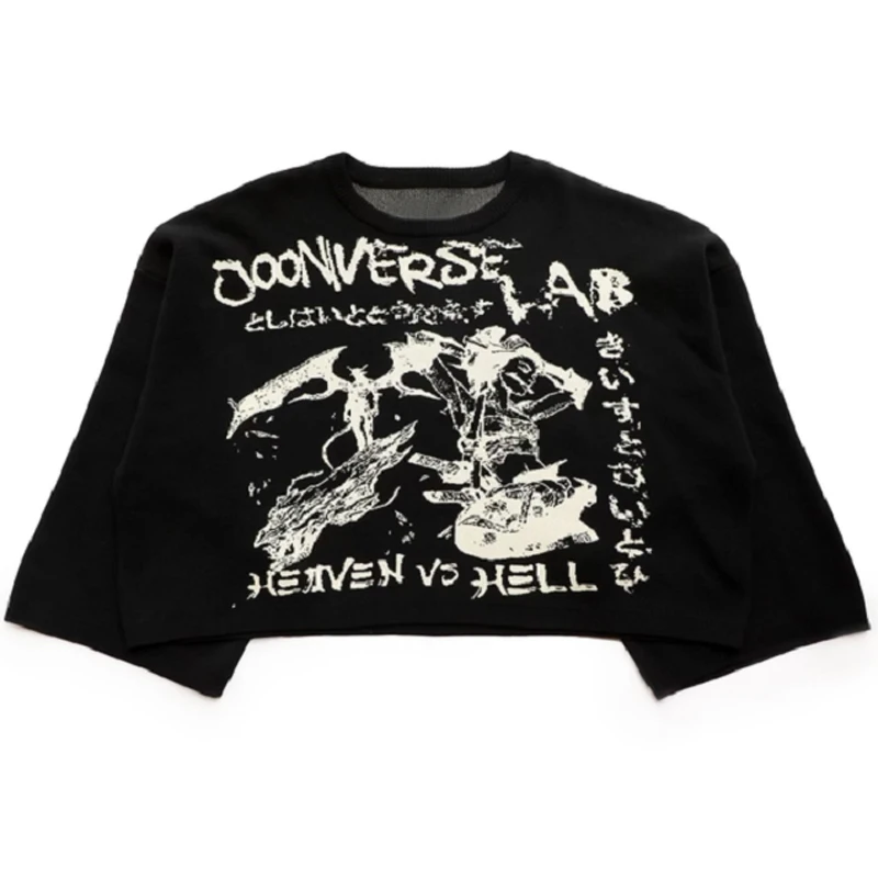 

Dark Gothic Punk Retro Pattern Autumn Black Warm Knitted Sweater Unisex Harajuku Casual Cotton Pullover