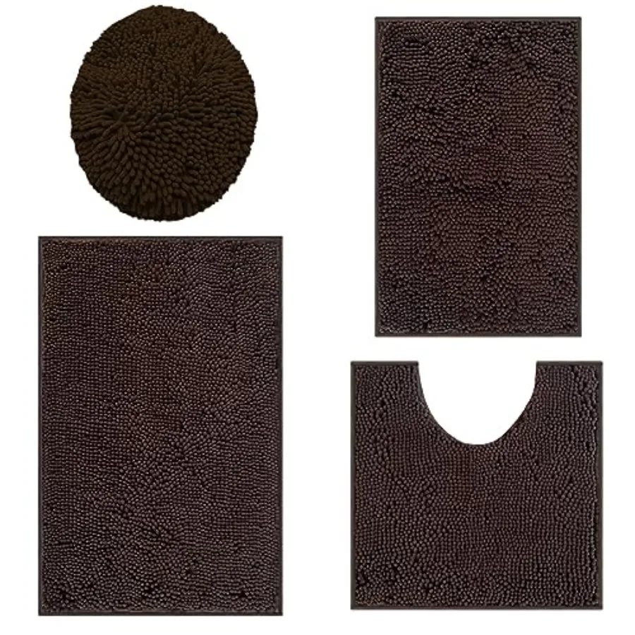 

Bathroom Rugs Sets 4 Pcs Extra Soft Absorbent Chenille Bath Rugs Non Slip Rubber Backing Machine Washable Quick Dry Bath Mats f