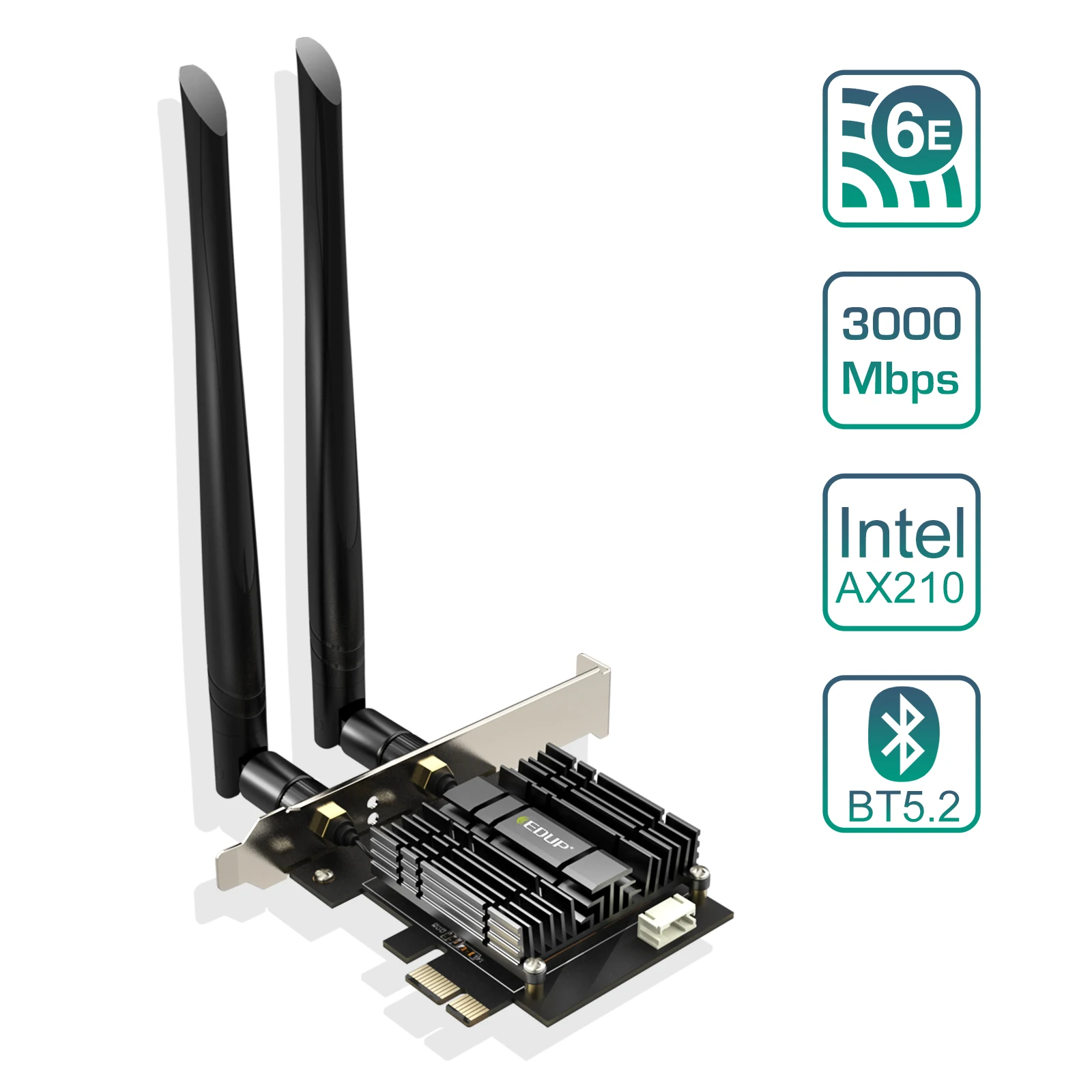 EDUP 9651GS-B WiFi 6E WiFi Adapter PCIE Bluetooth 5.3 Wireless Network Card Wireless PCIe Card 2.4G/5.8G/6GHz High Speed WiFi