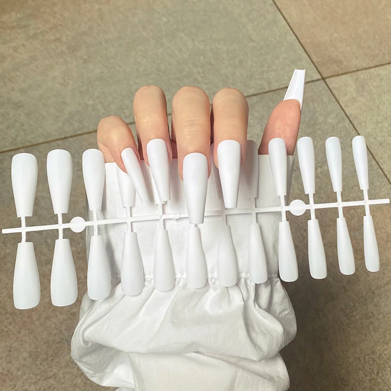 Matte False Nail Tips Solid Color Matte Super Long Coffin False Nail Ballet Press on Nails Tips for Artificial Fingernails