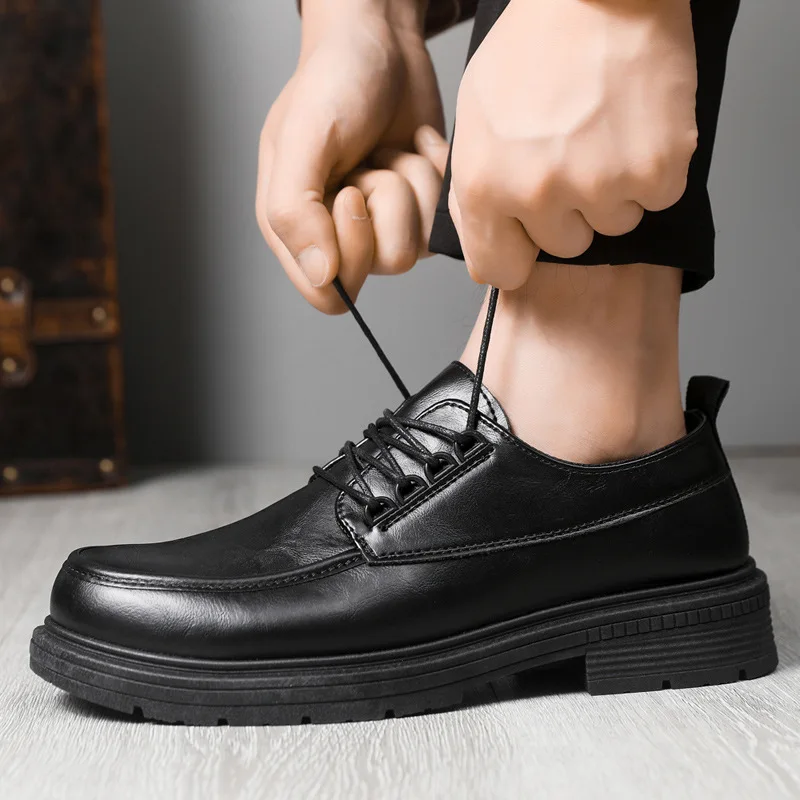 Men's Shoes Classic Black Small Leather Shoes British Style Business Dress Shoe Fashion Men's Casual Leather Shoes Laced Oxfords