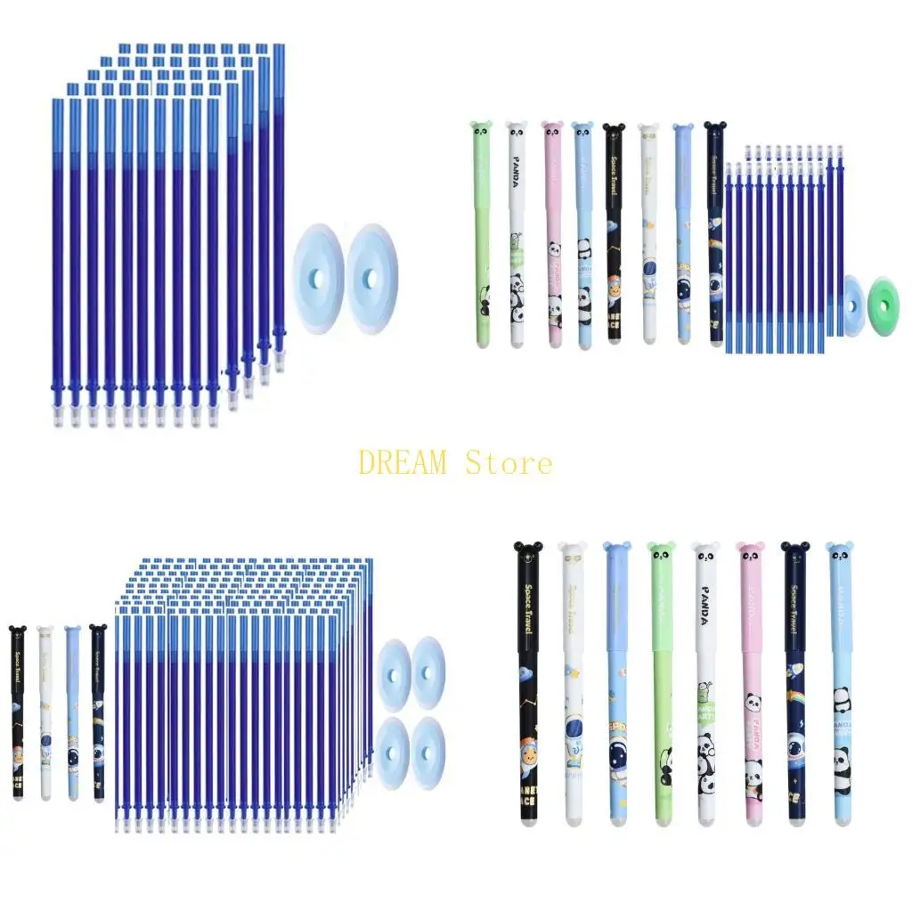 

4pcs Cartoon Gel Pen Pen 0,5 мм стиральная гелевая ручка с заправками и ластиками для студентов для написания для взрослых,