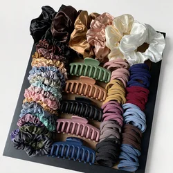 131pcs Simple Hair Clips & Ties Set, Korean Style, No Break Elastic Ponytail Holders, Morandi Color Series