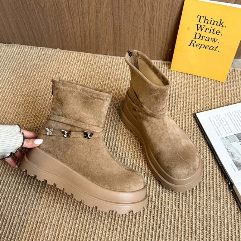 

New Chunky Women Knee High Boots Fashion Slip On Knight Long Booties Platform Flats Autumn Winter Shoes Fashion Plus Size 41 42