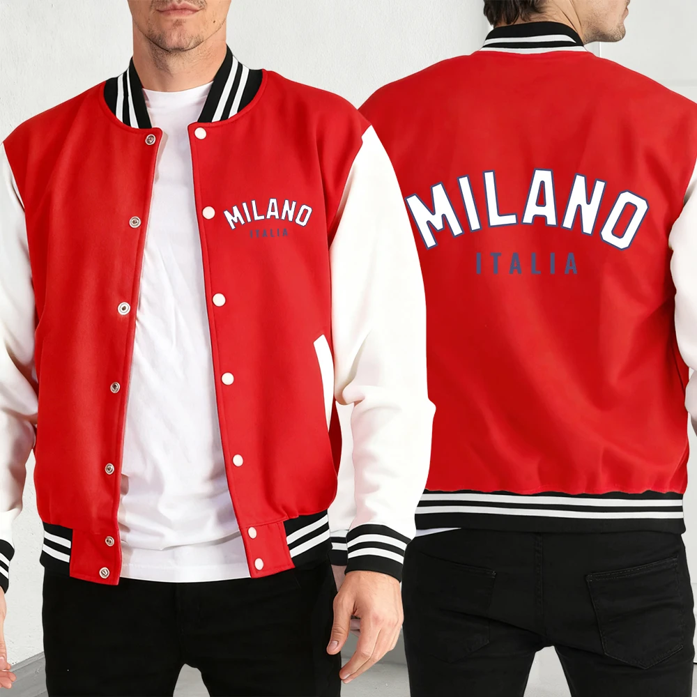 

Milano Italia мужская бейсбольная куртка с буквенным принтом, повседневная одежда, осенний свободный трикотаж, флисовый унисекс, винтажные универсальные пальто