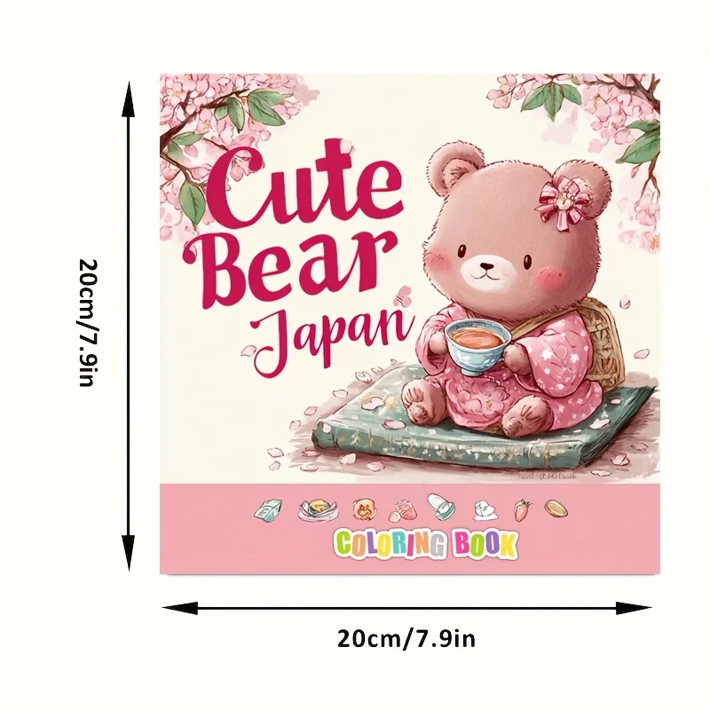 28 Pages Cute Bear in Japan Coloring Book for Adult Stress Reduction | Colouring Book for Stress Relief and Mood Reduction