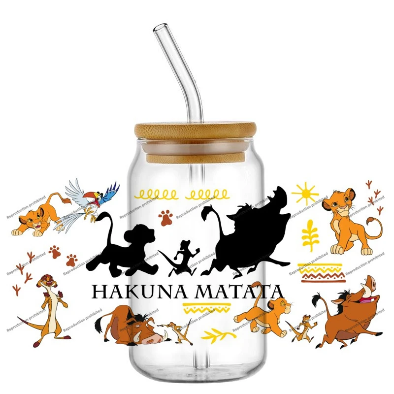 Miniso الأسد الملك سيمبا نمط ل Libbey 16oz يمكن الزجاج ثلاثية الأبعاد مقاوم للماء الأشعة فوق البنفسجية DTF القهوة يمكن التفاف Libbey الزجاج التفاف