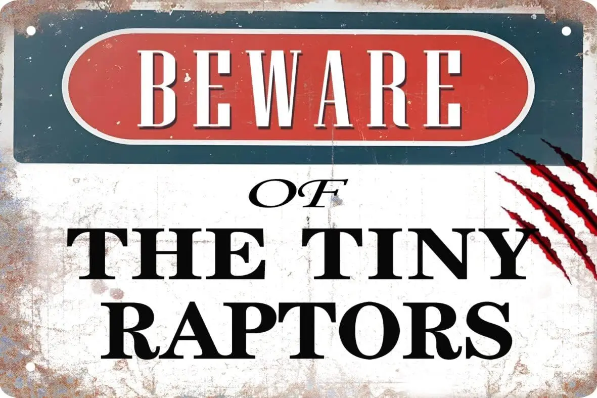 Funny Metal Tin Sign Decor Farm Fence Warning Sign Outdoor Chicken Coop Rustic Wood Decor Beware of The Tiny Raptors Home R sign