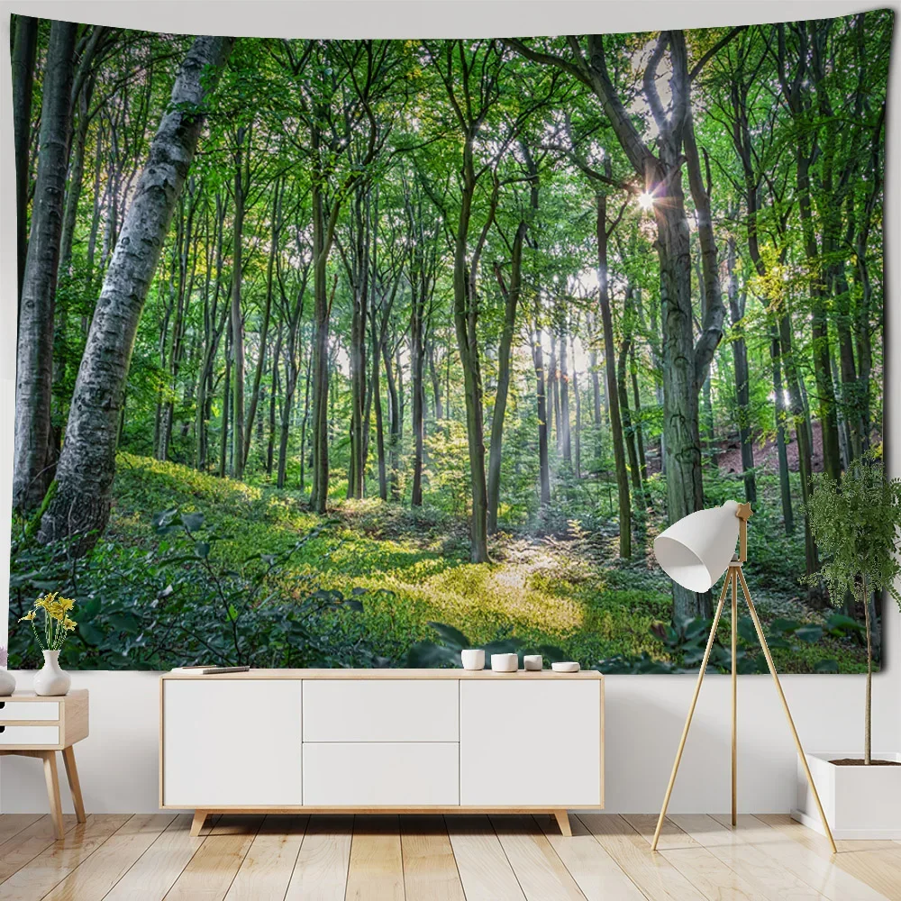 Sunshine Forest tapestry, living room, bedroom, wall hanging fabric, aesthetic home decoration, Bohemian, hippie wall decoration