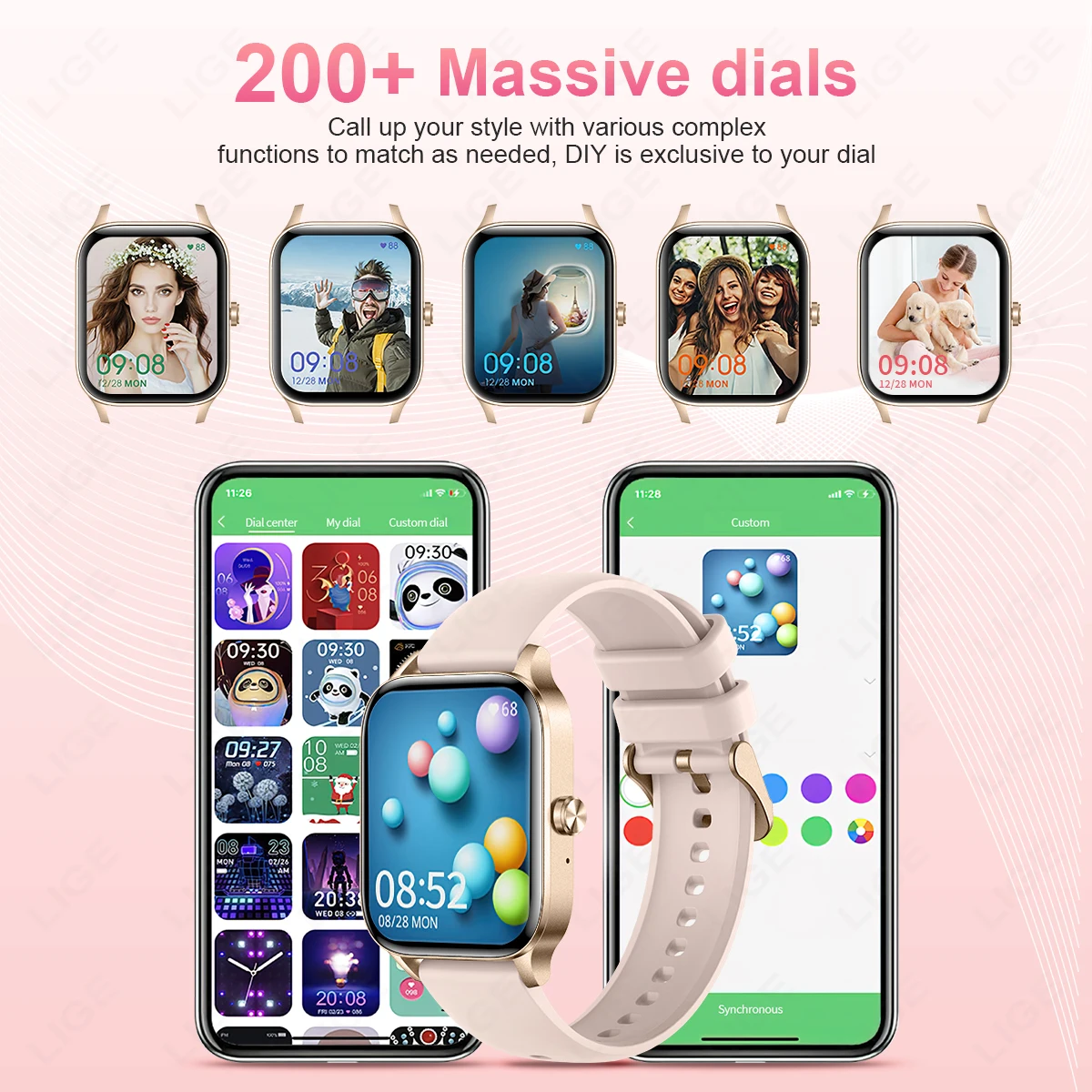 LIGE Fashion Smart Watch BT Call Custom Dial Curved Glass Luxury Bracelet Women\'s Health Monitor Lady Gift Clock Smartwatch Men