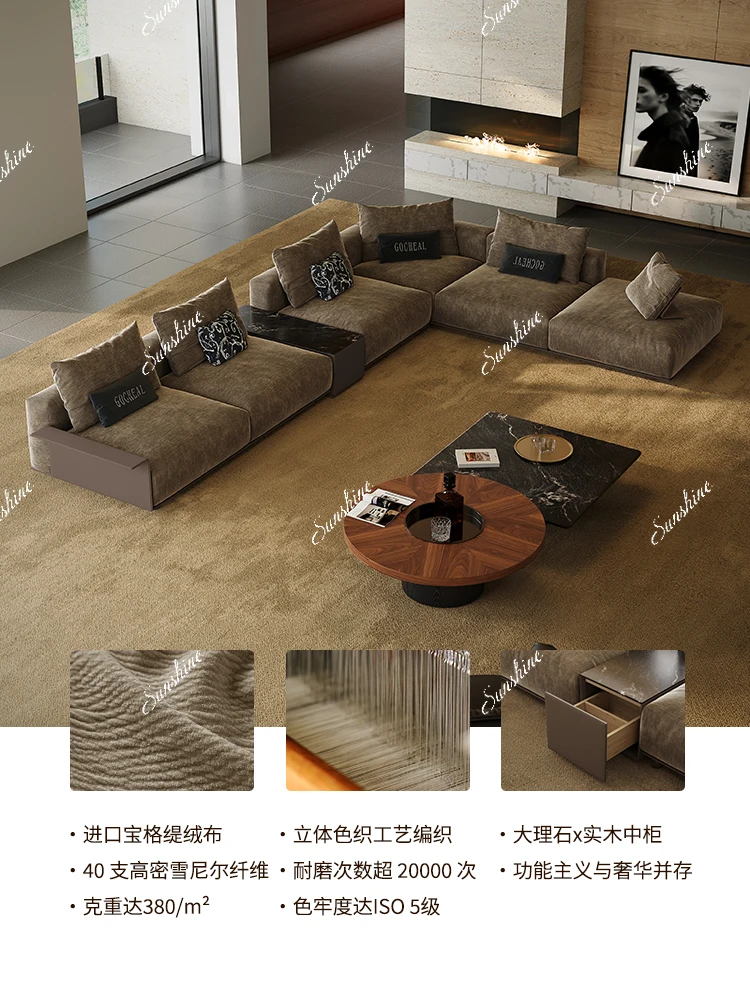 Sofa Italian minimalist, living room straight row matte cloth size apartment fabric combination