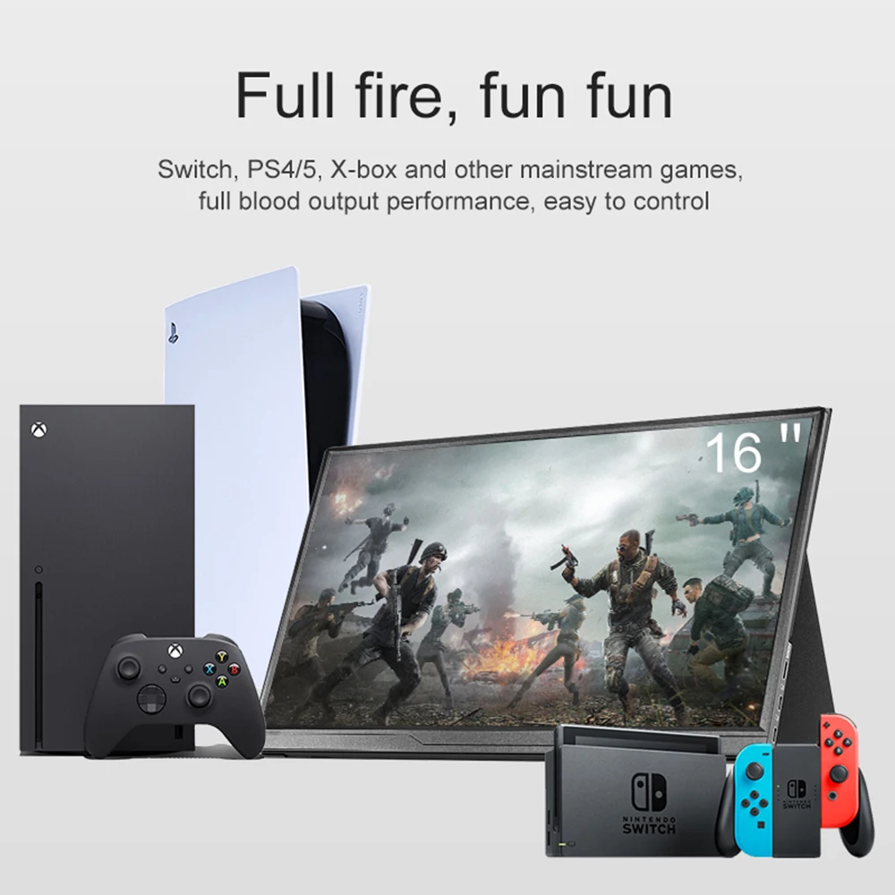 LANLIPU شاشة محمولة 16 بوصة 1200P 100%sRGB 16:10 HDR 250cd /M2 لـ XBox PS4 / 5 شاشة تمديد للهاتف والكمبيوتر المحمول #6