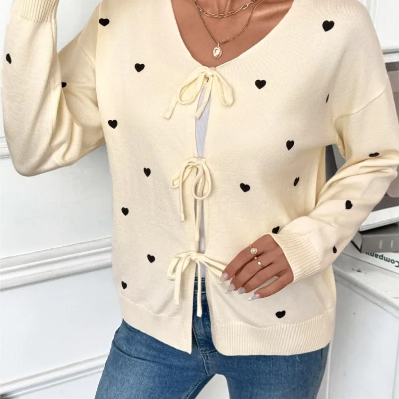 

Sweet Fresh Women's Sweater Loose Fashionable Casual Comfortable Autumn Winter Cardigan Long Sleeve V-neck Knitted Tie Coat