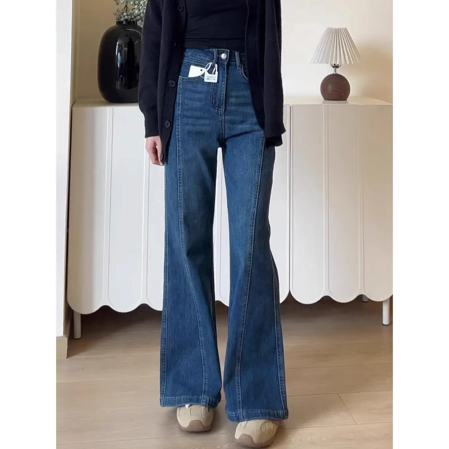 

Jeans Flare Pants Women Stretch High Waist Floor Length Boot Cut Washed Vintage Denims Female Distressed Streetwear Trousers