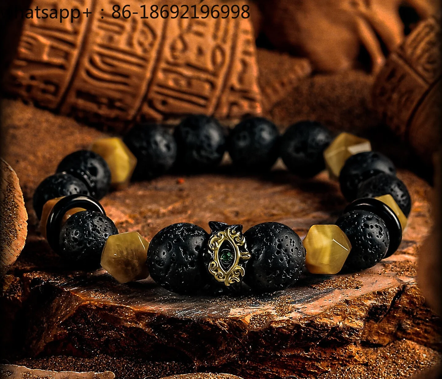 

[Yan Tong] Golden Tiger's Eye Stone Bracelet Men's Retro Volcanic Stone Bracelet Beads