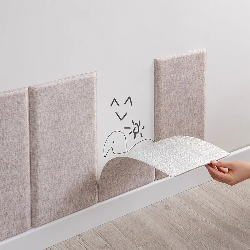 Upholstered Wall Mounted Headboard 3D Soundproof Self Adhesive Wall PanelsPeel and Stick Anti-collosion Wall Pad Home Decoration
