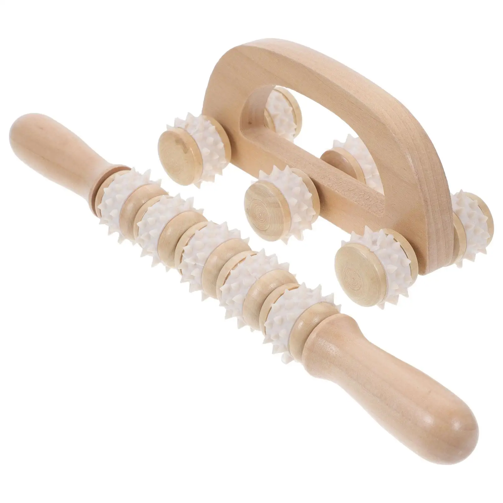 

2 Pcs Massage Roller Tool Body Gua Sha Piece Set Bendable Wooden Finger Massager