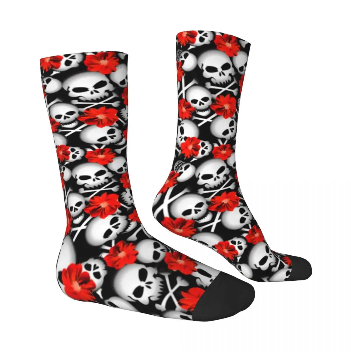 Sugar Skull Socks Red Flowers Print Novelty Stockings Ladies Soft Breathable Outdoor Socks Autumn Pattern Non Slip Socks