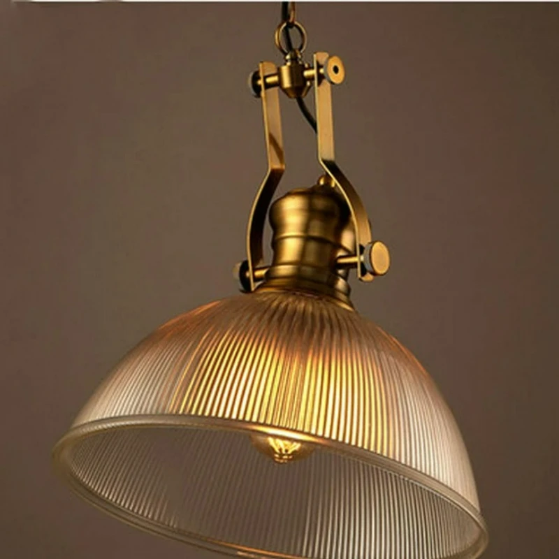 Hotel Restaurant Lounge Office Bar Dinning Room Creative Lighting Retro Ribbed Glass Pendant Light Industrial Suspension Lamp