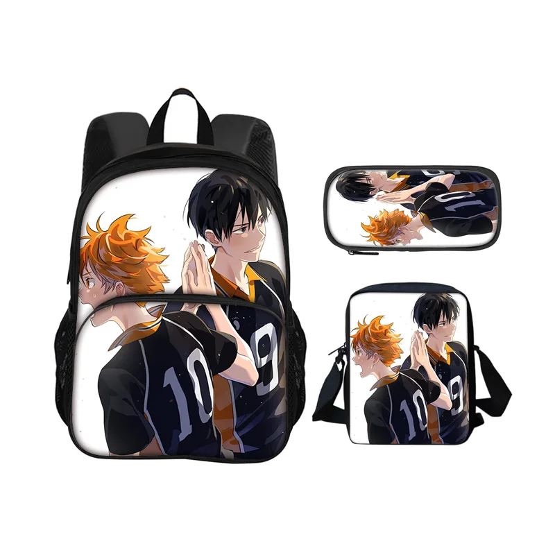 Haikyuu Round Front Bag Backpack Pen Bag Shoulder Bag 3Pcs Set Printed New Style Best Birthday Gift for School Boys and Girls