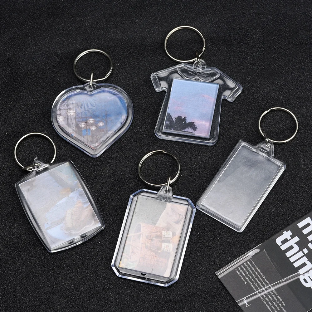 1/10Pcs Blank Acrylic Picture Keychain DIY Clear Insert Photo Split Key Ring Frame Key Chains Couple Anniversary Graduation Gift