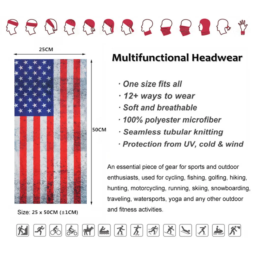 Outdoor USA Flag Tube Scarf Summer Men Hijab Headware Breathable Cycling Face Head Wrap Cover Bandana Hip-hop Cap Neck-gator