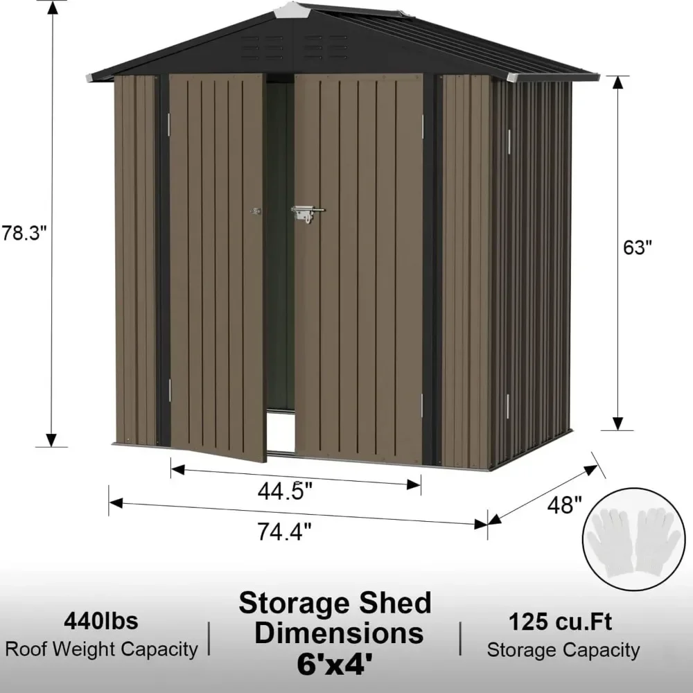 Outdoor Storage Shed, 6 x 4 FT Metal Shed with Lockable Door, Waterproof Garden Tool Shed Storage House for Patio, Lawn, Brown