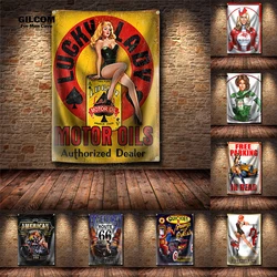 Sexy Lady Auto Retro Banner Flag Poster Wall Art Decor Advertisement Vintage Motor Oils Garage Sign Man Cave Garage Pub Club