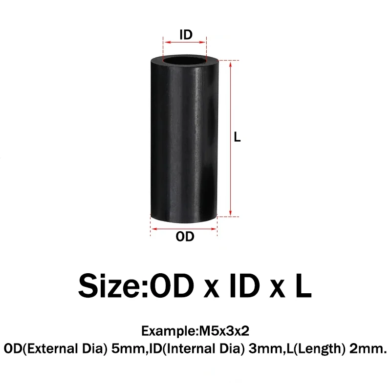 M3 M4 M5 M6 M8 M10 M12 Black ABS Non-Threaded Hollowed Nylon Spacer Round Hollow Standoff Washer PCB Board Screw for TV Install