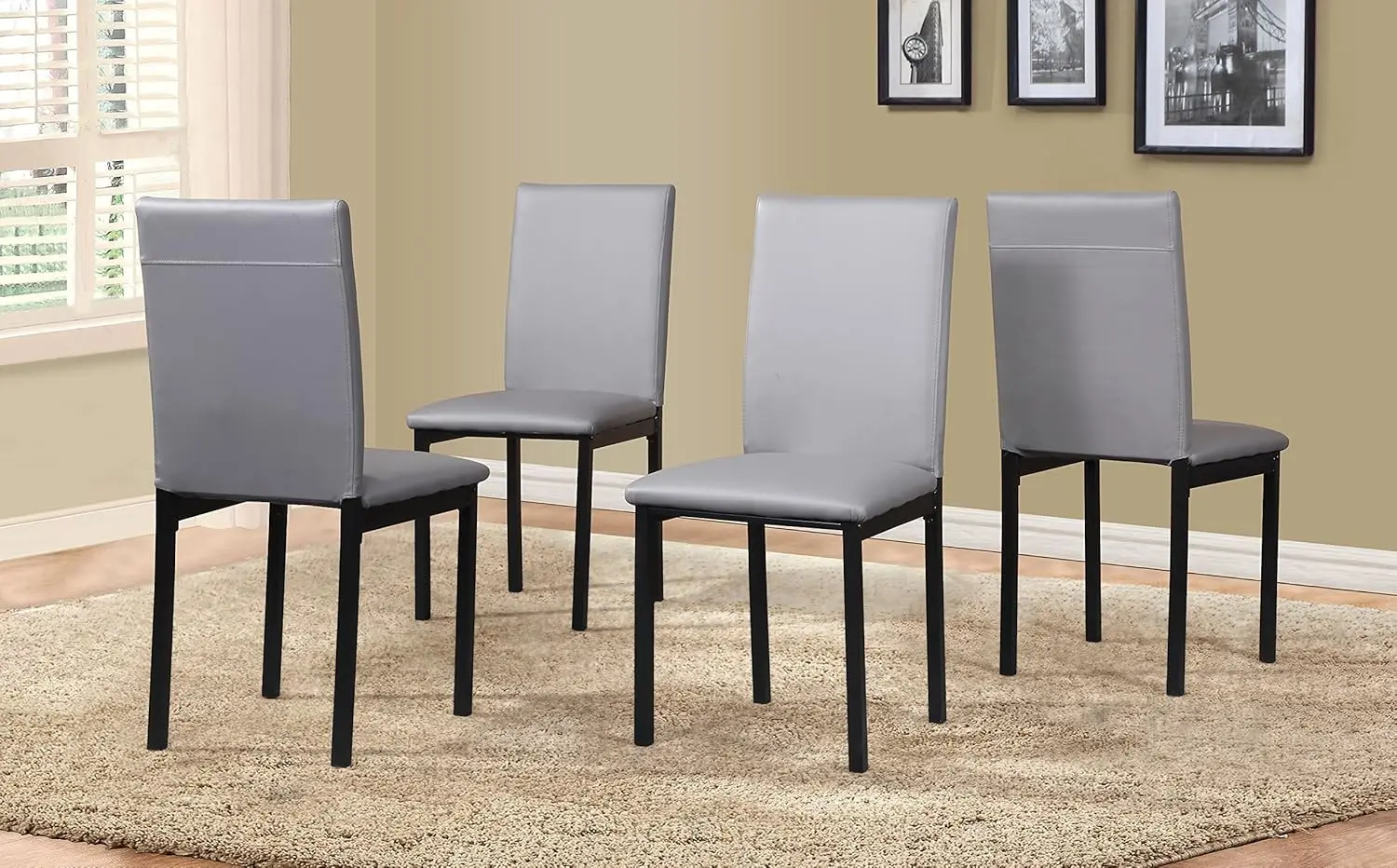 5-Piece Metal Dining Set with Faux Marble Table and Gray Chairs, White Finish for Compact Spaces