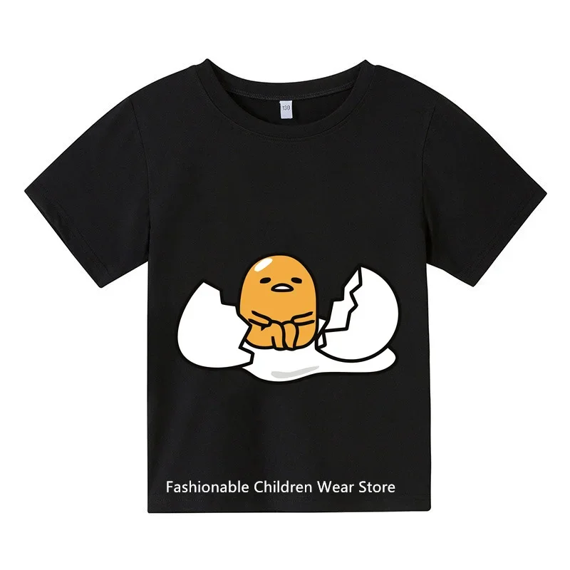 Camiseta com estampa de ovo preguiçoso anime infantil, manga curta, bebê casual, meninos e meninas, estudantes, verão, 2024