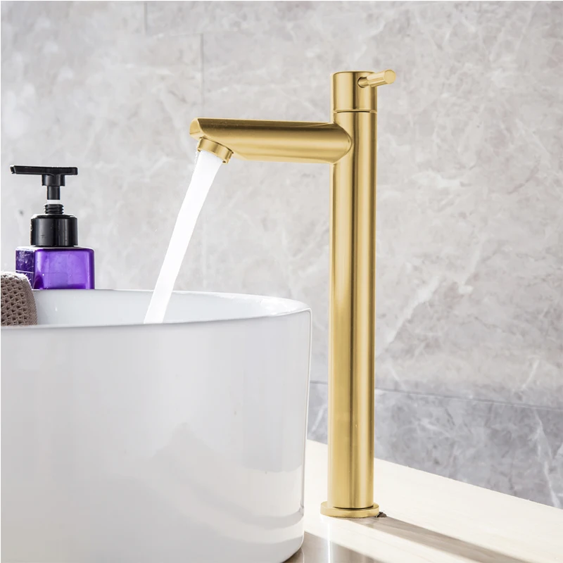 Baokemo Stainless Steel Quick Open Heighten Single Cold Kitchen Sink Faucet Bathroom Counter Basin Tap