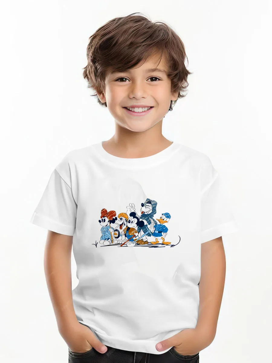 

Short Sleeve Tshirt Cartoon Print Tees Disney 2025 Spring Clothing Boys Cute Fashion Versatile Base Shirt Simple Crewneck Tops
