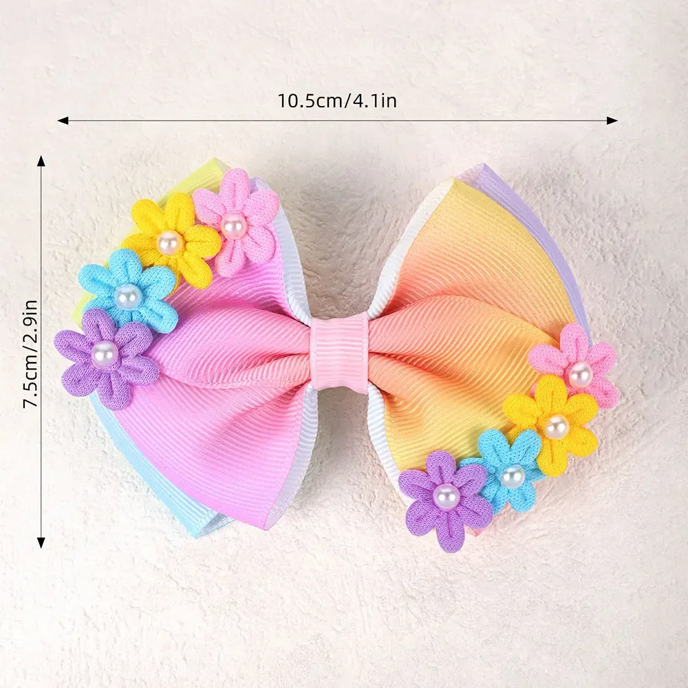 2Pcs Colorful Hair Flower Clips Cute Pearl Barrettes Headwear Sweet Floral Hairpins For Kids Fashion Party Hair Accessories