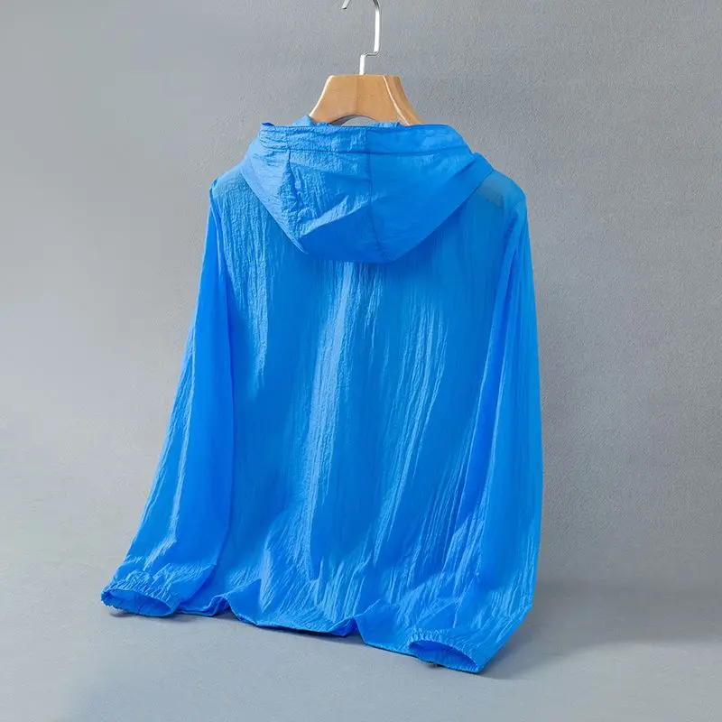 2024 New Summer Thin Breathable Ice Silk Sunscreen Clothing Simple Solid Color Casual Loose Hooded Long Sleeved Coat for Men
