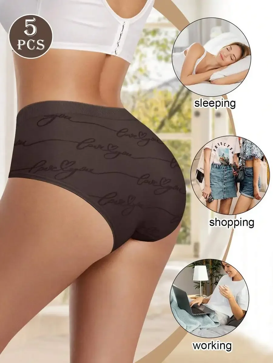 

5 Pack Women Low Rise Breathable Printed Brief Panties