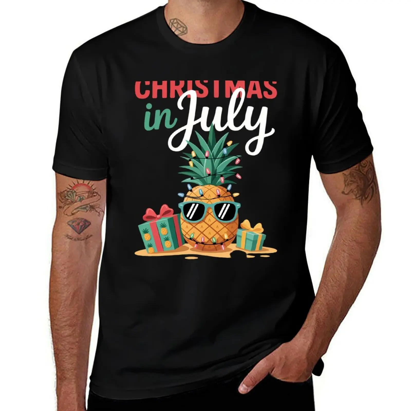 

Christmas In July Shirt Pineapple Xmas Tree Summer Vacation T-Shirt blue lock Blouse shirts men