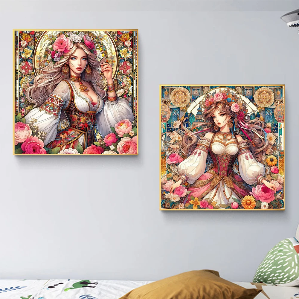 Diamond Painting Beautiful Women With Flower Noble Style 5D DIY Full Drills Mosaic Kits Embroidery Cross Stitch Wall Decor Art