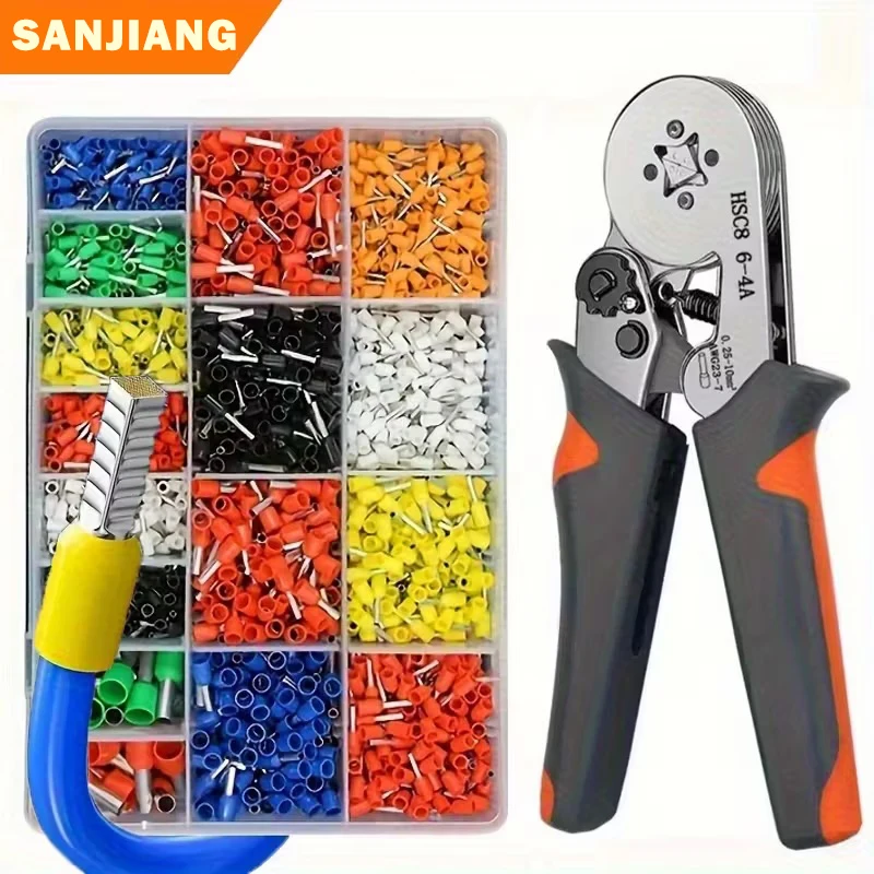Alicates de crimpado metálicos HSC8 6-4A/6-6A para terminales de férula con 200-2120 conectores de cable, kit de herramientas de crimpado de cable con trinquete