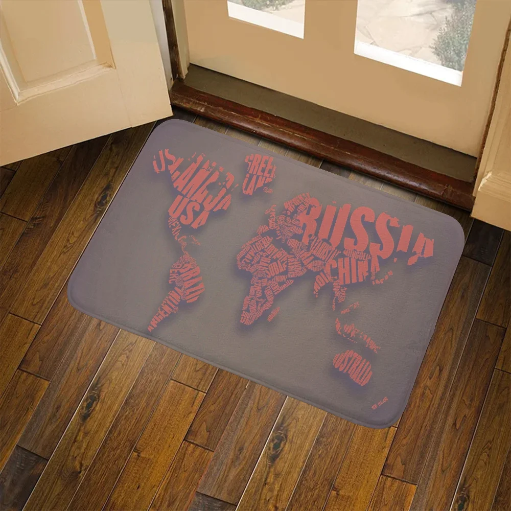 World Map Doormat Absorbent Bathroom Rug Living Room Rugs Non-slip and Washable Kitchen Mat Motorcycle Carpet Mat for Hallway