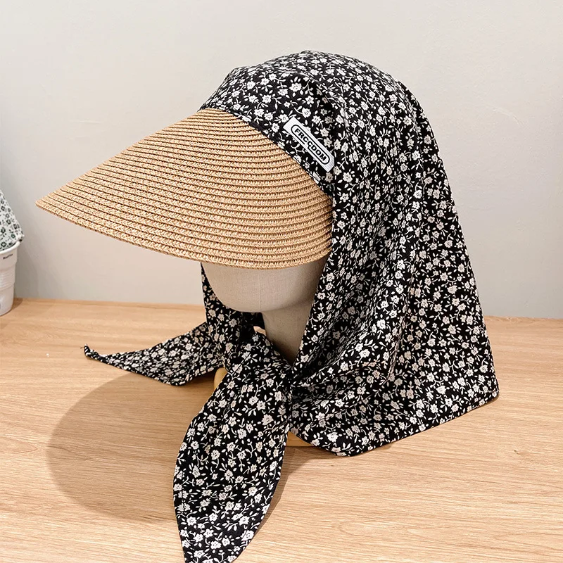 

Floral headscarf summer hats for women beach vacation sun protection fashion versatile sun hat large wide brim