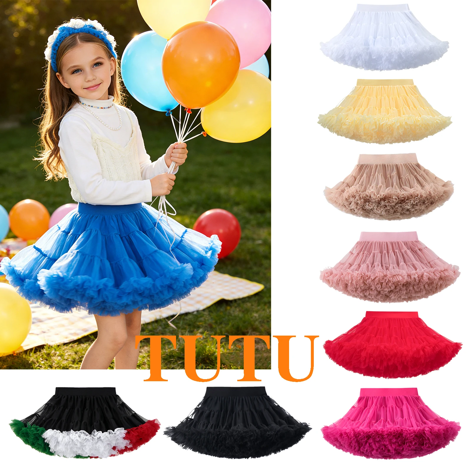 New Fashionable Girls' Tutu Skirt, Solid Color Multi-Layered Mesh Skirt, Comfortable and Breathable Lining, Elegant and Cute, Suitable for Daily Outings, Holiday Parties, and Special Occasions