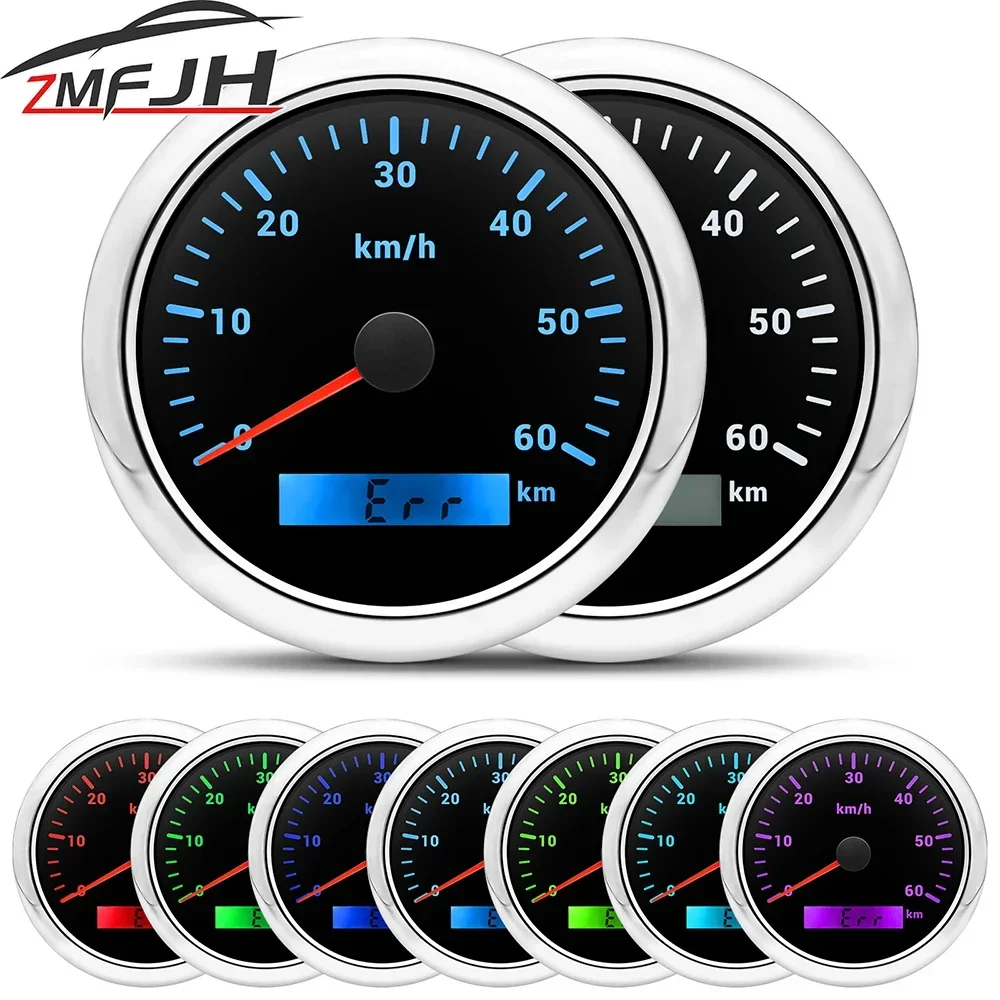 AD 7 Color Backlight Speedometer 0-60KMH Pulse Signal Odometer Speed Indicator Meter Gauge For Marine Car Boat 12V24V Customized